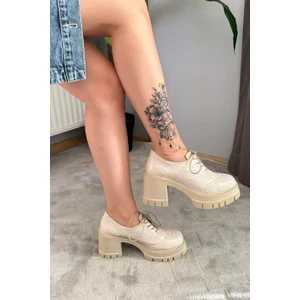 Les Passent Kadın Diana Bej Rugan Carık Model 8 cm Topuklu Platformlu Ayakkabı