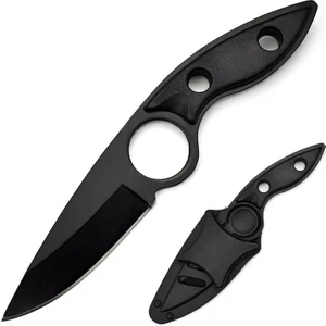 3CR14MOV Kılıflı Paslanmaz Çelik Parmak Delikli Outdoor Kamp Bıçağı – 17.5 cm Kompakt Gövde