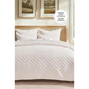 Evlen Home Collection Kapitone Kadife Yatak Örtüsü Seti Tek Kişilik Supersoft 2 Parça Krem Yumuşak Elyaf Dolgulu Çeyizlik