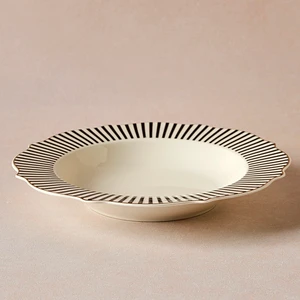 New Romantic Ince Çizgili Çukur Tabak 24 cm Siyah