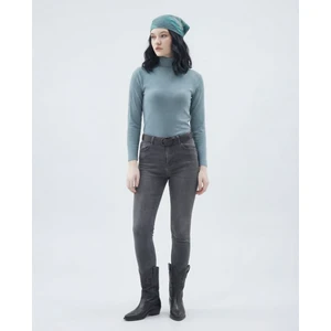 Kadın Mint Yeşili Yarım Balıkçı Yaka Fitilli Kaşkorse Bluz - Yumuşak Viskon