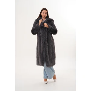 Tam Boy Kapişonlu Tüylü Kaban