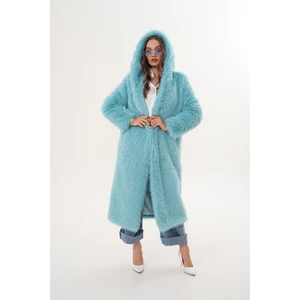 Tam Boy Kapişonlu Tüylü Kaban