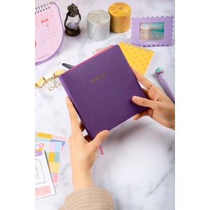 Dival Notebook 16,5X16,5 cm Mor Yumuşak Deri Kapak Noktalı Tarihsiz Dikişli Not Okul Defteri