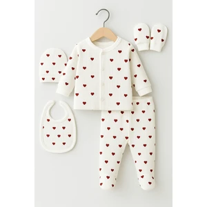 5'li Siyah&kırmızı Kalpli  Pamuk Yenidoğan Bebek Hastane Çıkışı