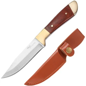 Paslanmaz Çelik Kamp Bıçağı | 16 cm Outdoor Av Bıçağı Deri Kılıflı Kompakt Bıçak Kahve