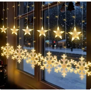 Kar Tanesi Yıldızlı Perde 3 Metre Gün Işığı LED Işık Fişli, 8 Animasyonlu 12 Saçak LED ( Birbirine Eklenebilir )