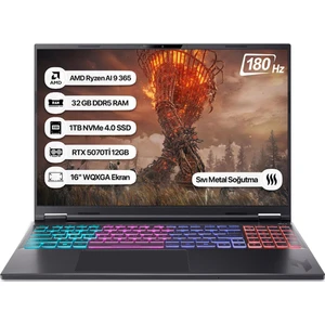 Nitro 16S NH.U07EY.001-32 Ryzen Aı 9 365 32GB 1tb SSD RTX5070Tİ-12GB 180Hz 16 Wqxga Dos Taşınabilir Bilgisayar