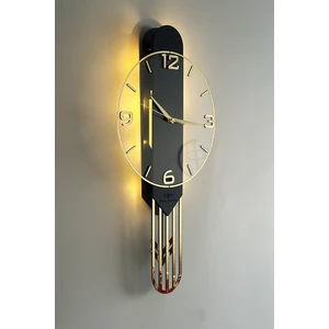 Asse Tasarım Long Rectangular Clock Sarkaçlı Işıklı 65CM Siyah Gold
