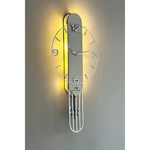 Asse Tasarım Long Rectangular Clock Sarkaçlı Işıklı 65CM Beyaz Gümüş