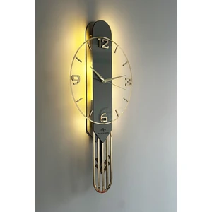 Asse Tasarım Long Rectangular Clock Sarkaçlı Işıklı 65CM Antrasit Gold