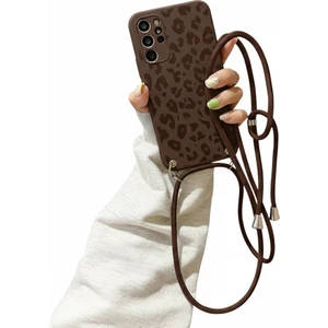 Coverzone Samsung Galaxy A13 Ile Uyumlu Özel Leopar Tasarımlı Kadife Iç Yüzey Ayarlanabilir Ipli Boyun Askılı Lansman Yumuşak Silikon Telefon Kılıfı -CF01