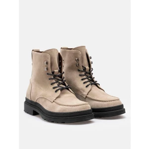 Rujo Bej Rengi Bağcıklı El Yapımı Hakiki Süet Deri Erkek Bot