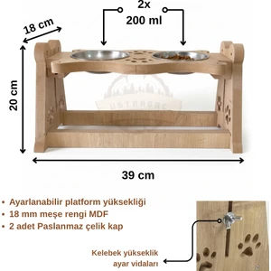 Usta Ağaç Kedi Köpek Profesyonel, Yükseklik Ayarlı Mama Su Kabı
