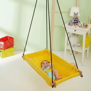 Ahşap Yaylı Zıp Zıp Bebek Hamak Beşik (Sarı)