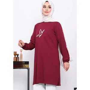 İmaj Butik Mürdüm Taş Baskılı Modal Tunik