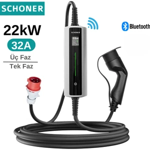 22KW Taşınabilir Elektrikli Araç Şarj İstasyonu Bluetooth Smart 6 Metre Tip2 Kablolu Trifaz/Monofaz ChargePro-22 22KW/11KW/7.66KW/3.5KW 32A