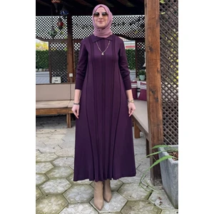 Rabia Şamlı Biricik Kemerli Triko Elbise Mürdüm