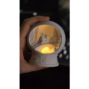 LED Işıklı Yılbaşı Kar Küresi Tren Dekoru – 3D Baskı Pilli Tealight Işıklı Kış Temalı Masa üstü noel süsü