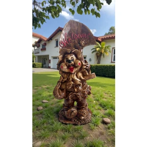 Libre Design Dekoratif 70CM Büyük Boy Kahverengi Welcome Cüce Ev Balkon Bahçe Kapı Önü Dekorasyon Biblo Heykel