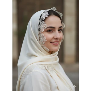 Arzum Çeyiz El Işi Iğne Oyası Mevlüt Başörtüsü 140 * 70 cm Boyutunda - Krem Enginar Göbek Model