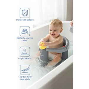 Baby Jem Babyjem Gri Önden Açılır Banyo ve Mama Oturağı 6+ Ay Güvenli Konforlu Tasarım