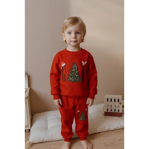 Erkek Kız Şardonlu 3 Iplik Alt Üst Takım Eşofman Takımı Yeni Yıl Temalı 1604-02K
