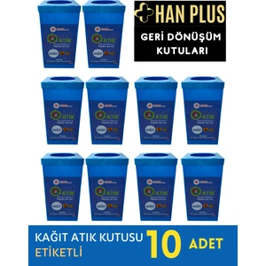 Han Plus Sıfır Atık Kutusu – Etiketli Kağıt Atık Geri Dönüşüm Kutusu (Mavi) -  TOPLAM 10 ADET