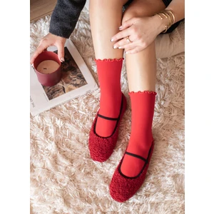 Kırmızı Fırfırlı Modal Lastiksiz Dikişsiz Kadın Soket Çorap