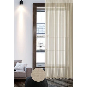 Keten Görünümlü Düz Tül Perde Pilesiz Bej