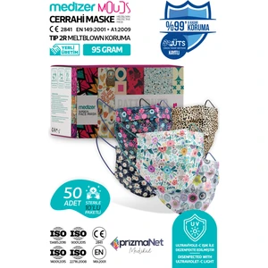 Mouds Serisi 1 Meltblown Kumaş 3 Katlı Ultrasonik Cerrahi Ağız Maskesi 5 Desen - Burun Telli