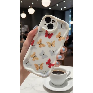 Apple iPhone 15 Uyumlu Renkli Kelebek Desenli Dalgalı Kenar Kılıf - Kamera Korumalı
