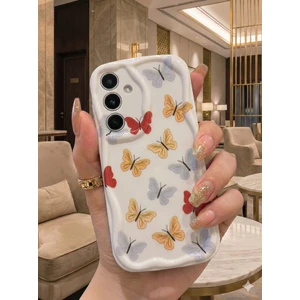 Samsung Galaxy S25 Ultra Uyumlu Renkli Kelebek Desenli Dalgalı Kenar Kılıf - Kamera Korumalı