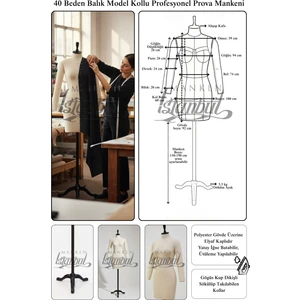 Manken İstanbul 40 Beden Yüksek Kalite Döküm Ayak Kollu Fransız Profesyonel Prova Mankeni Terzi Mankeni