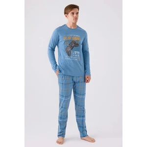 Erkek Mavi Uzun Kol Pijama Takım