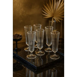 6 Lı Flüt Kahve Yanı Su Bardağı Ayaklı Uzun