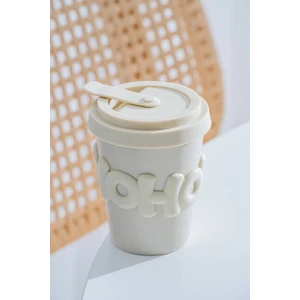 Ruby Silikon Kapaklı Porselen Kupa Krem - 380 ml