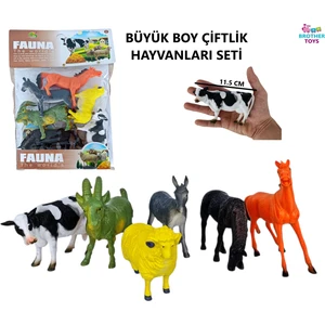 Brother Toys Büyük Boy 6'lı Çiftlik Hayvanları Koyun İnek Keçi At Eşek Oyuncak Hayvan