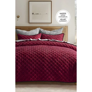 Evlen Home Collection Kapitone Kadife Yatak Örtüsü Seti Tek Kişilik Supersoft 2 Parça Yumuşak Elyaf Dolgulu Çeyizlik Kırmızı