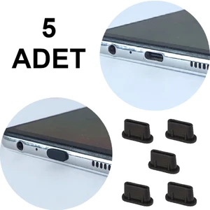 Popüler Sepet Her Türlü Type-C Portu Için 5 Adet Toz, Kir, Koruma Kapağı  - Siyah - Iphone, Samsung, Macbook, Laptop, Akıllı Cep Telefonu