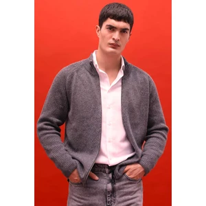 Standart Fit Dik Yaka Fermuarlı Yün Karışımlı Triko Hırka F2983AX25WN