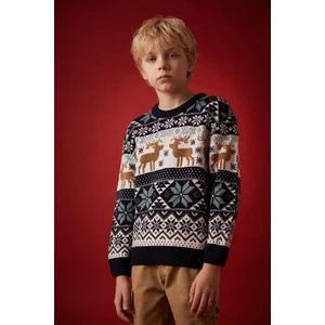 Erkek Çocuk Bisiklet Yaka Yılbaşı Temalı Triko Kazak C9619A824CW