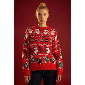 Yılbaşı Temalı Bisiklet Yaka Triko Kazak D1111AX24CW