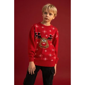 Erkek Çocuk Yılbaşı Temalı Bisiklet Yaka Triko Kazak D5991A824CW