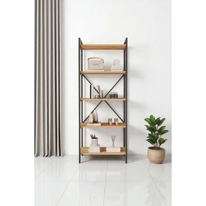 Nilamu 65 cm Atlantik Çam Kitaplık / Metal Aksamlı / Açık Raf / Organizer / Ofis / Ev / 5 Raflı Kitaplık