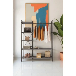 Nilamu Elbise Dolabı / Metal Aksamlı / Antrasit Gri / Açık Dolap / Organizer / Askılık