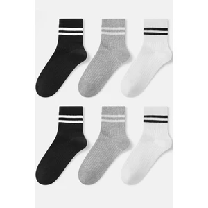 Unisex 6'lı Çizgili Tenis Çorap