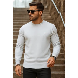 Erkek Günlük Trend Bisiklet Yaka Beyaz Triko Kazak