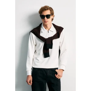 Erkek Polo Yaka Fermuarlı Sweat Düz Renk Klasik Kalıp - 5230F