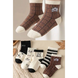 5 Çift Ekru Bear Desenli Çocuk Çorap